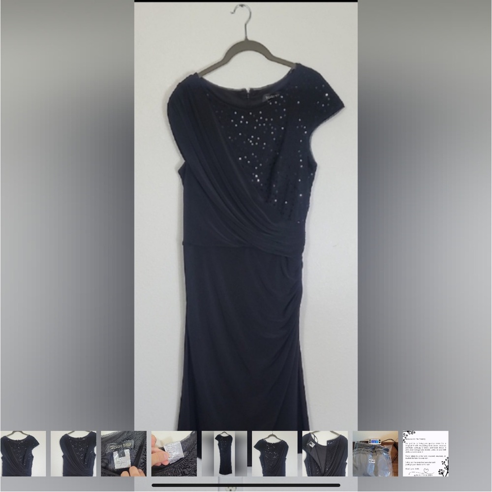 Tadashi Shoji Ruched Cocktail Dress Size L Black Sequin Formal Tie Event